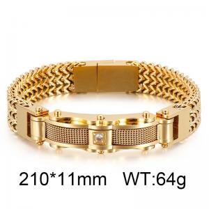 Trendy Creative Chain New Stainless Steel Men's Diamond Set Magnetic Buckle Gold-plating Bracelet - KB115702-KFC