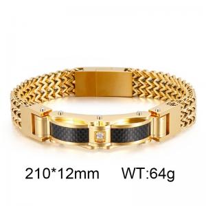 Fashion Creative Chain New Stainless Steel Men's Diamond Inlaid Carbon Fiber Magnetic Buckle Gold Plated Bracelet - KB116148-KHY