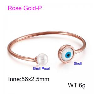 Round stainless steel Devil's Eye Shell Pearl Rose Gold-plating Bangle - KB123060-K