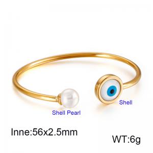 Round stainless steel Devil's Eye Shell Pearl Gold-plating Bangle - KB123061-K