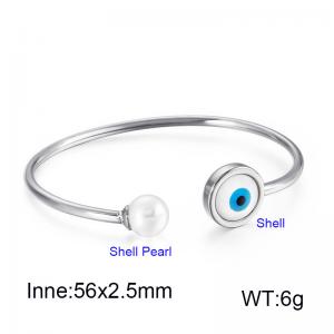 Round stainless steel Devil's Eye Shell Pearl Bangle - KB123062-K