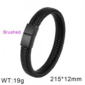 Simple cowhide woven leather rope stainless steel black frosted surface magnetic buckle bracelet - KB134579-KFC