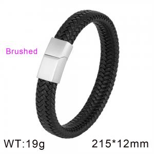 Simple cowhide woven leather rope stainless steel matte surface magnetic buckle bracelet - KB134580-KFC