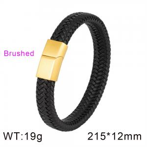 Simple cowhide woven leather rope stainless steel gold frosted surface magnetic buckle bracelet - KB134581-KFC