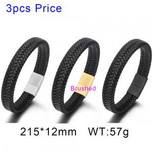 Simple cowhide woven leather rope stainless steel frosted surface magnetic buckle bracelet - KB134582-KFC