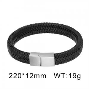 matte hand woven leather stainless steel men's bracelet - KB135316-KFC