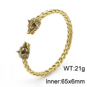 Mighty Wolf Head Opening Weaving Bracelet Gold-plating Bangle - KB149389-KJX