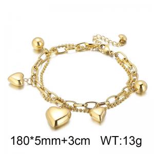 stainless steel hollow heart-shaped multi-layer women's bracelet beads O-shaped chain Gold-plating Bracelet - KB149621-KLX