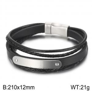 Steel colored stacked multi-layer leather wrapped woven magnetic buckle bending sign bracelet - KB161092-BSJ