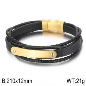 Gold stacked multi-layer leather wrapped woven magnetic buckle bending card bracelet - KB161093-BSJ