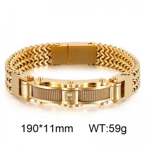 Mesh belt CNC stone inlaid double-layer Franco Chain magnet clasp men's bent piece bracelet - KB164183-KFC