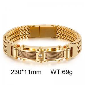 Mesh belt CNC stone inlaid double-layer Franco Chain magnet clasp men's bent piece bracelet - KB164184-KFC