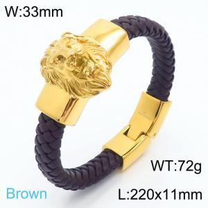 Gold Lion Head Bracelet Leather Rope Bracelet Fashion Men's Jewelry - KB169230-KJX