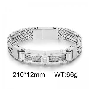 European and American fashion creative personality thick chain with diamond inlaid men's silver bracelet - KB170414-KFC