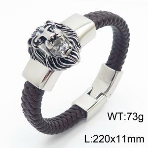 Lion Head Skin Bracelet Men Leather  Chain Silver Color - KB180671-KJX