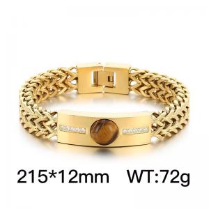 Stainless steel double-layer keel chain splicing rectangular diamond inlaid cat's eye stone accessory fashionable and domineering gold bracelet - KB187685-KFC