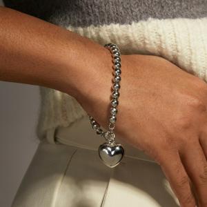 Stainless steel bead peach heart bracelet - KB188399-Z