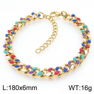 Stainless steel 180 × 6mm creative dopamine colored oil drop adhesive Cuban chain lobster buckle jewelry temperament gold bracelet - KB190828-Z