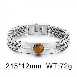 Fashionable and personalized stainless steel creative double row keel chain splicing rectangular diamond inlaid tiger eye stone domineering silver bracelet - KB204073-KFC