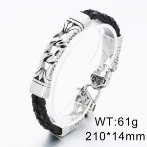 Pop Punk Stainless Steel Link Totem Leather Bracelet - KB56154-D