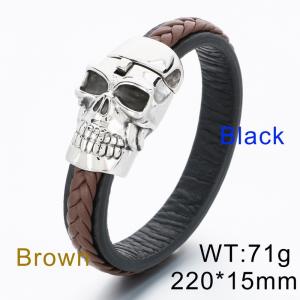 Punk Buckle Skull Brown Black Leather Bracelet - KB62900-BD