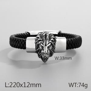 Steel Lion Head Bracelet Leather Rope Bracelet Fashion Men's Jewelry - KB80477-BD