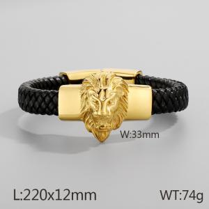 Gold Lion Head Bracelet Leather Rope Bracelet Fashion Men's Jewelry - KB80478-BD