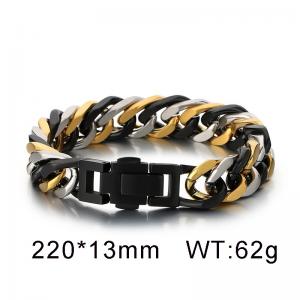 Male stainless steel spring buckle steel color black light luxury Cuban chain Gold-plating Bracelet - KB92959-BD