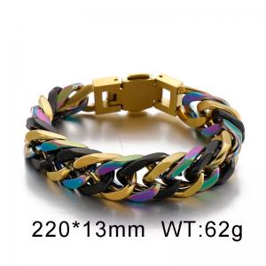 Male Stainless Steel Spring Buckle Colorful Luxury Cuban Chain Bracelet - KB93165-BD