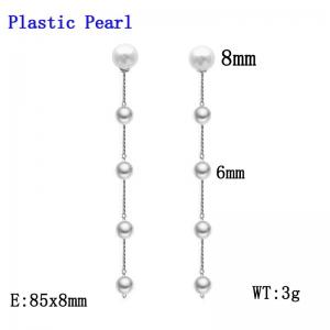 Stainless steel imitation pearl long chain earrings - KE116793-Z