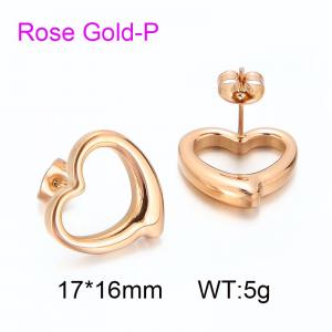 Sweet and lovely heart-shaped hollow stainless steel Rose Gold-Plating Earring - KE97033-Z