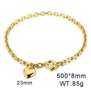 Love pendant O-chain OT buckle internet famous hip-hop peach heart stainless steel Gold-Plating Necklace - KN202628-Z