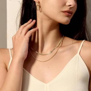 Double Stainless Steel Snake Chain Necklace Neutral Gold - KN288176-Z