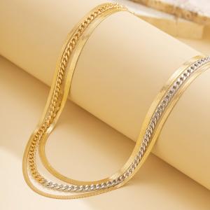 Stainless steel multi-layer Snake bone chain contrasting necklace ins necklace multi-layer necklace - KN288926-Z