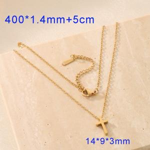 Gold stainless steel high-end cross necklace pendant collarbone chain - KN290216-KLX