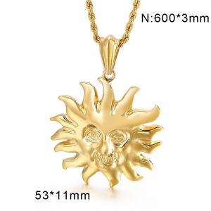 Rock Hip Hop Sun Guardian Stainless Steel Men's Gold Necklace - KN290282-KJX