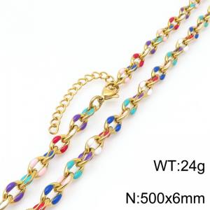 Fashionable stainless steel 500 × 6mm creative color dropper o-chain lobster buckle jewelry charm gold necklace - KN291686-Z