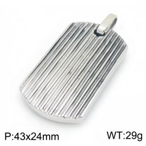 Men's Grooved Dog Tag Pendant Stainless Steel Vertical Striped Military Tag, Polished Silver Tone Engravable Necklace Pendant - KP118338-KJX