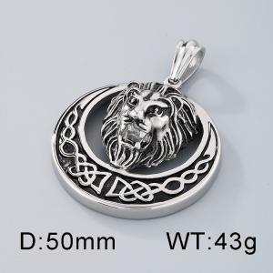 Hip hop retro Celtic round diamond studded hollow lion head men's stainless steel pendant - KP33338-D