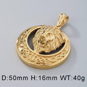 Hip hop retro Celtic round diamond studded hollow lion head men's stainless steel Gold-plating Pendant - KP36498-D