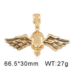 Ghost Head Button Hip Hop Skull Angel Wing Stainless Steel Men's Black Gold Pendant - KP36849-D