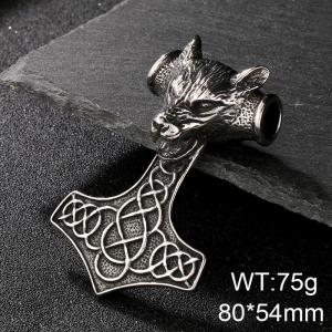 Nordic Viking Wolf Head Mighty Retro Animal Men's Pendant - KP41368-D