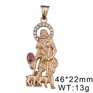 Creative Shepherd Old Man Red Zircon Crystal Men's Rhinestone Gold Pendant - KP59811-K