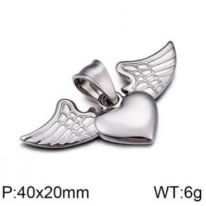 Angel Wings Fashion Stainless Steel Peach Heart Pendant - KP77973-Z