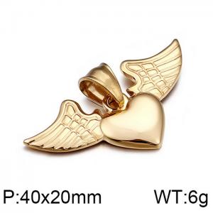Angel Wings Fashion Stainless Steel Peach Heart Gold Pendant - KP77974-Z
