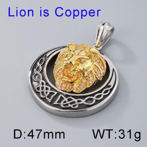 Hip hop retro Celtic round diamond studded hollow lion head men's stainless steel Gold-plating Pendant - KP80272-BD