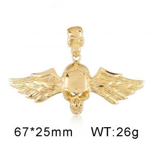 Ghost Head Button Hip Hop Skull Angel Wing Stainless Steel Men's Gold Pendant - KP96385-BD