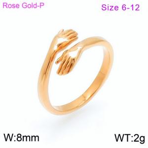 Stainless steel cast open type two handed embrace couple Rose Gold-plating Ring - KR100245-KHX