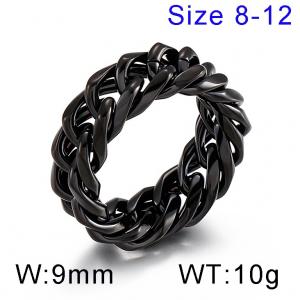 Cold neutral style polished chain double woven Cuban chain Black-plating Ring - KR101921-KFC