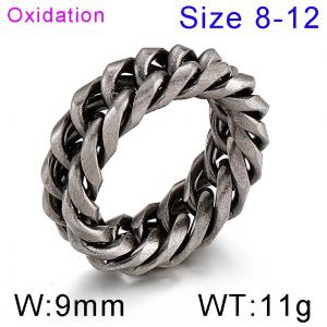 Cold neutral style polished chain double woven Cuban chain oxidized ring - KR101922-KFC